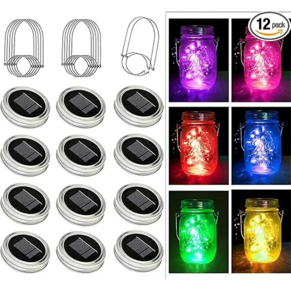 Solar Mason Jar Lights, 12 Pack 30 LED Fairy Firefly String Mason Jar